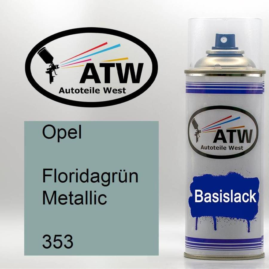 Opel, Floridagrün Metallic, 353: 400ml Sprühdose, von ATW Autoteile West.